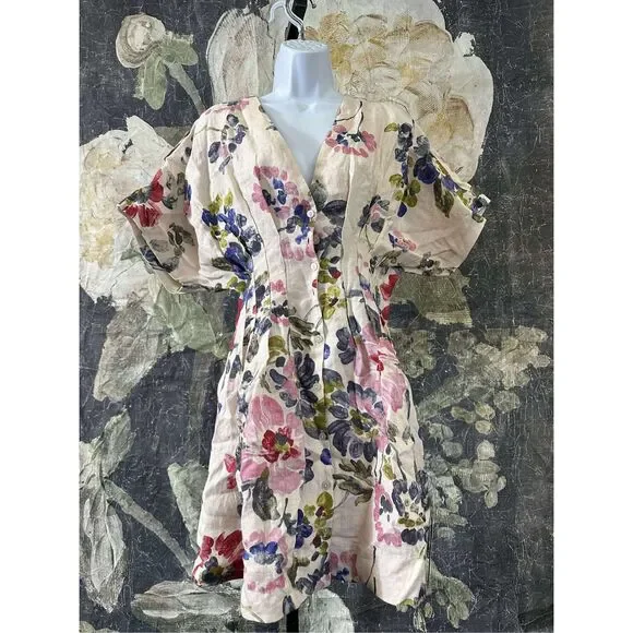 New Anthropologie The Tobie Linen Pleated Mini Shirt Dress by Exquise sz S